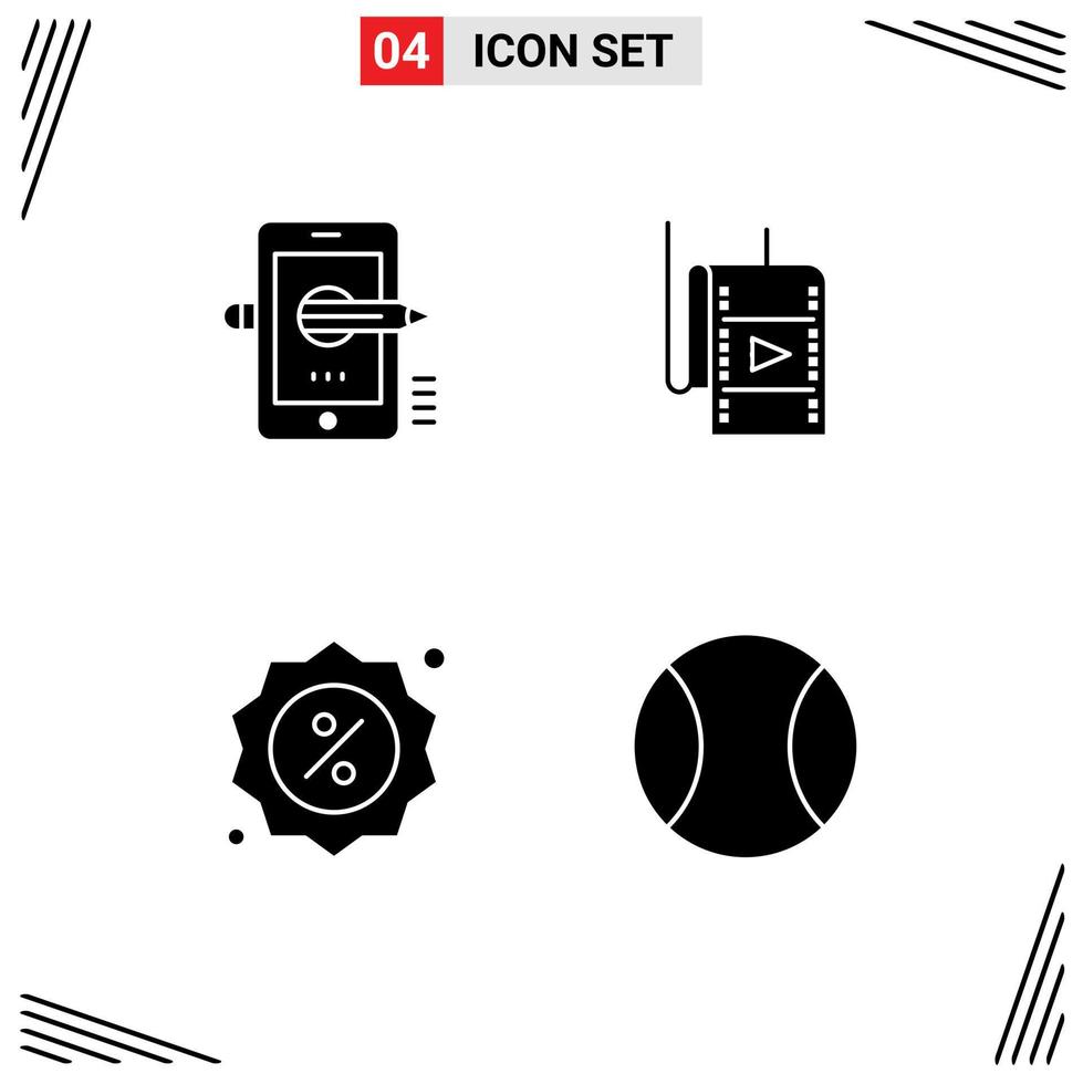 paquete de iconos de vectores de stock de 4 signos y símbolos de línea para la educación, dibujo de insignias, mercado de películas, elementos de diseño de vectores editables
