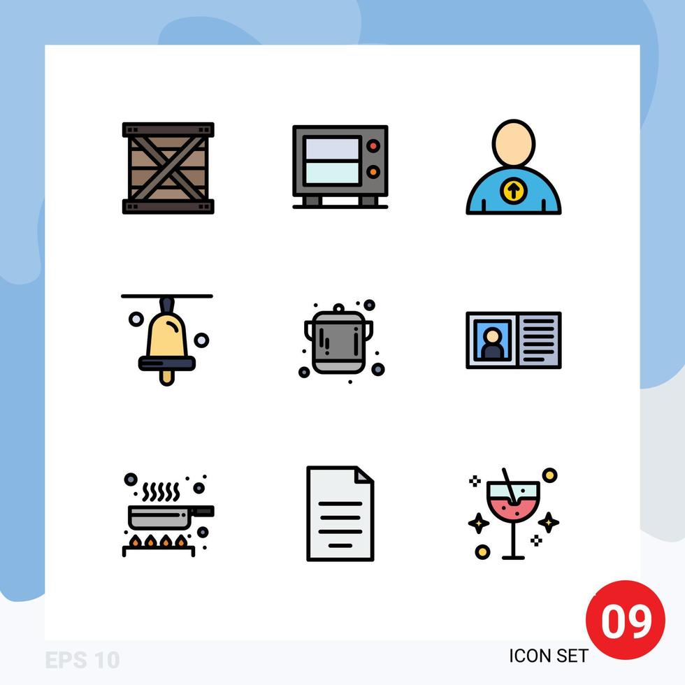 Mobile Interface Filledline Flat Color Set of 9 Pictograms of communication kitchen avatar cooking education Editable Vector Design Elements