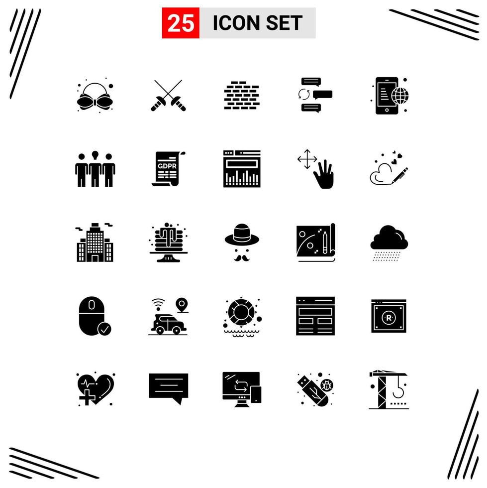 Stock Vector Icon Pack of 25 Line Signs and Symbols for global business bricks robot dialogue Editable Vector Design Elements