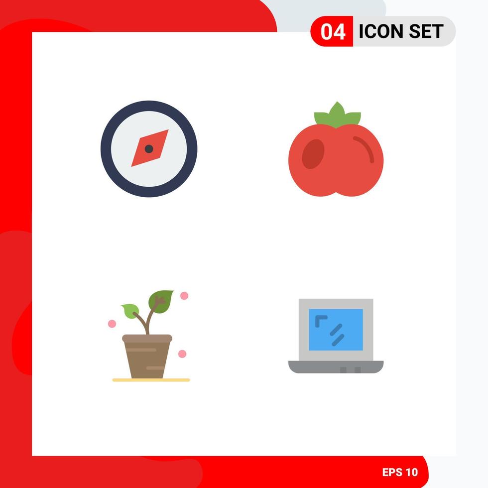 Modern Set of 4 Flat Icons Pictograph of compass nature food leaf design Editable Vector Design Elements