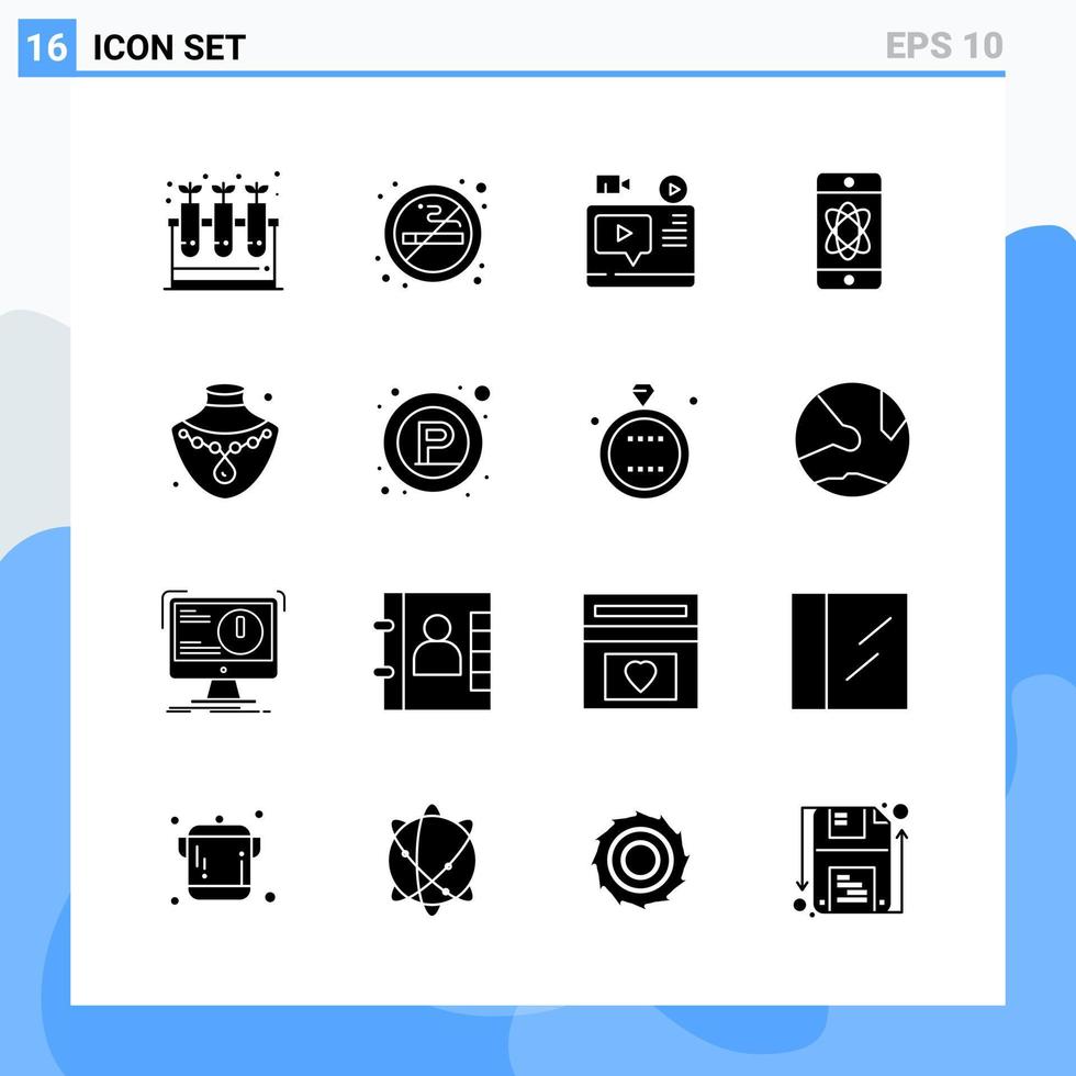 moderno 16 iconos de estilo sólido símbolos de glifo para uso general signo de icono sólido creativo aislado sobre fondo blanco paquete de 16 iconos fondo de vector de icono negro creativo