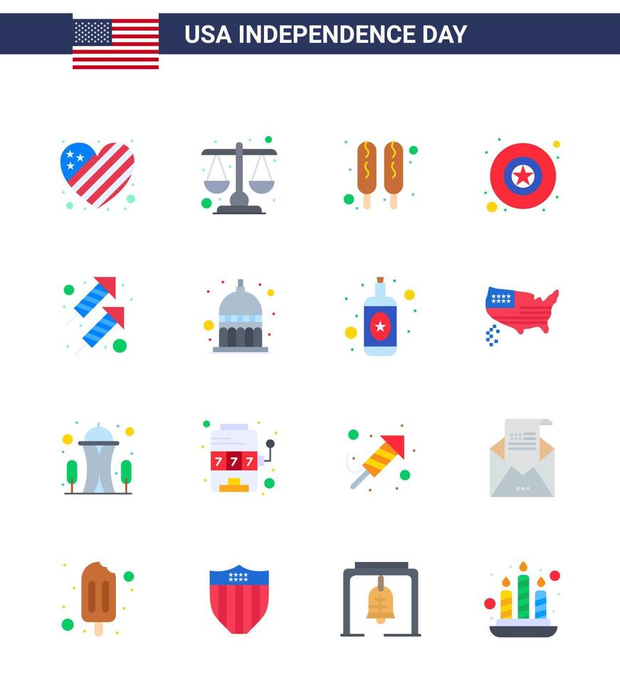 feliz día de la independencia usa paquete de 16 pisos creativos de disparar fuego corn dog celebración militar editable usa day elementos de diseño vectorial vector