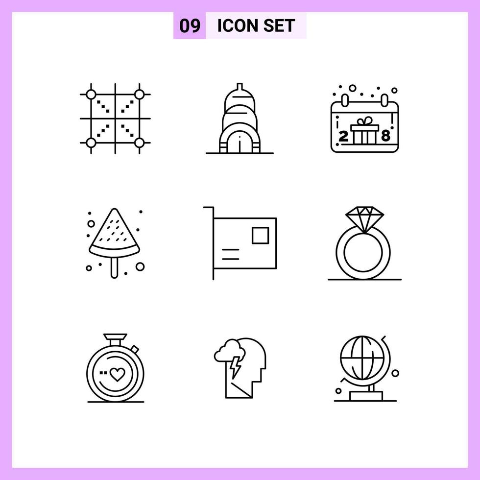 9 Icons in Line Style Outline Symbols on White Background Creative Vector Signs for Web mobile and Print Creative Black Icon vector background