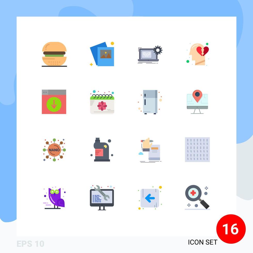 16 User Interface Flat Color Pack of modern Signs and Symbols of web head blueprint feeling hardware Editable Pack of Creative Vector Design Elements