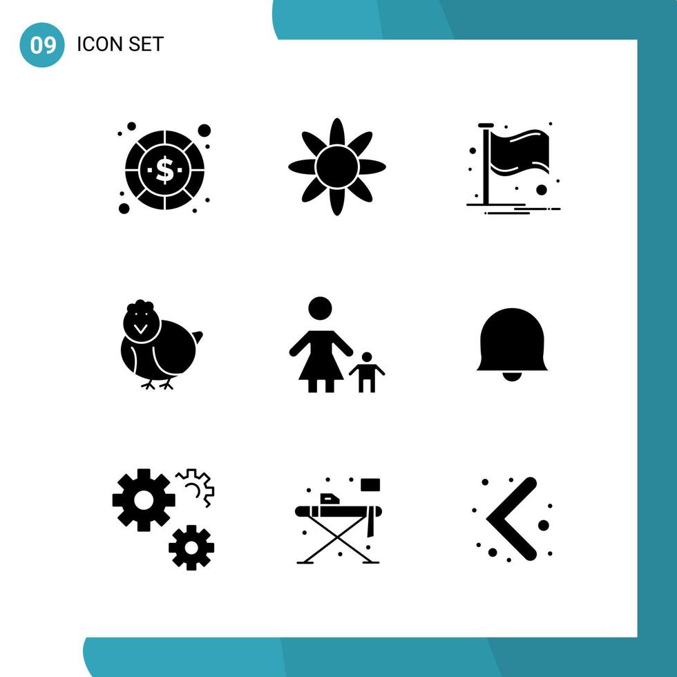 Vector Pack of 9 Glyph Symbols Solid Style Icon Set on White Background for Web and Mobile Creative Black Icon vector background