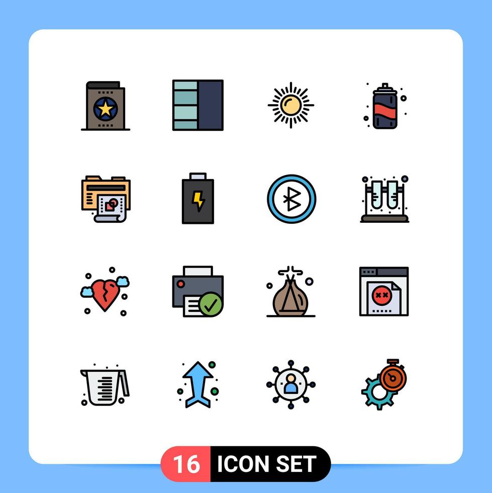 Set of 16 Modern UI Icons Symbols Signs for battery new nature process summer Editable Creative Vector Design Elements