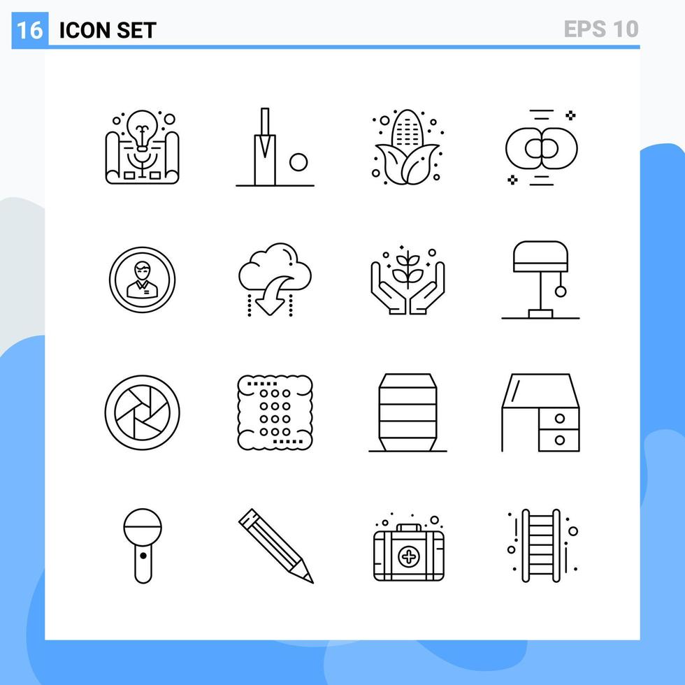 iconos de estilo moderno de 16 líneas delinean símbolos para uso general signo de icono de línea creativa aislado en fondo blanco paquete de 16 iconos fondo de vector de icono negro creativo