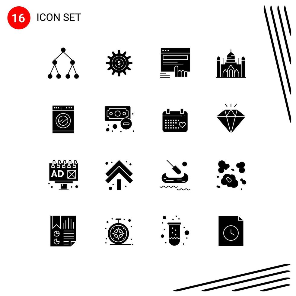 16 Creative Icons Modern Signs and Symbols of machine lalbagh finger dhaka aurangabad fort Editable Vector Design Elements