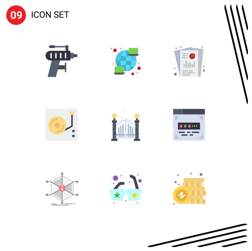 Mobile Interface Flat Color Set of 9 Pictograms of city disk analysis player seo report Editable Vector Design Elements