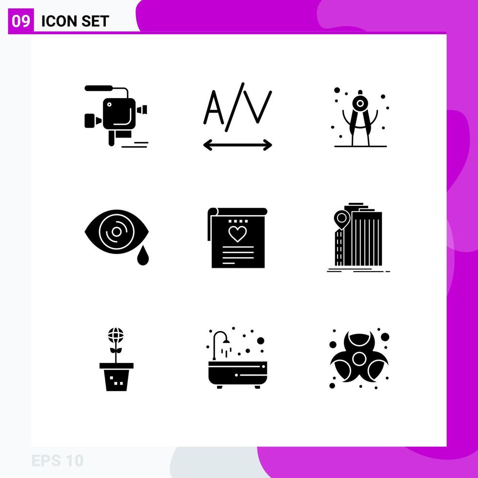 Editable Vector Line Pack of 9 Simple Solid Glyphs of banking heart school wedding file Editable Vector Design Elements