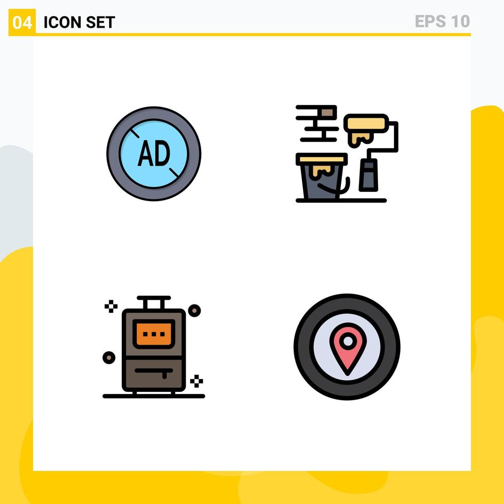 4 Filledline Flat Color concept for Websites Mobile and Apps ad travel digital paint location Editable Vector Design Elements