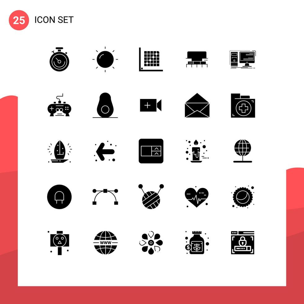 User Interface Pack of 25 Basic Solid Glyphs of desktop water edit scale construction Editable Vector Design Elements