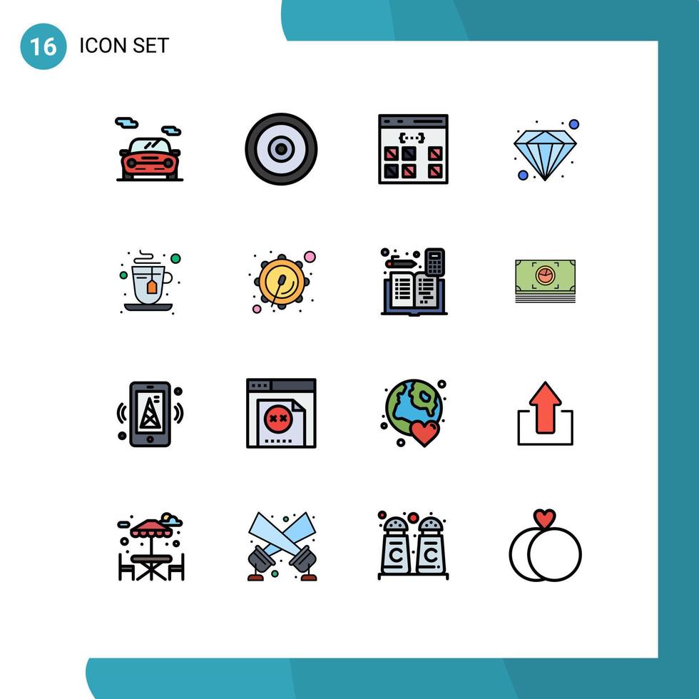 Set of 16 Vector Flat Color Filled Lines on Grid for hot value app premium interface Editable Creative Vector Design Elements