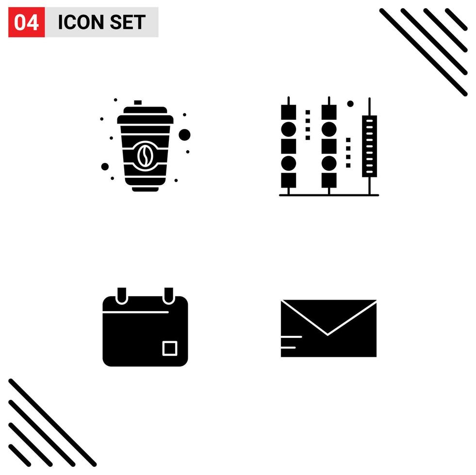 Set of Vector Solid Glyphs on Grid for coffee film drinks meat date Editable Vector Design Elements