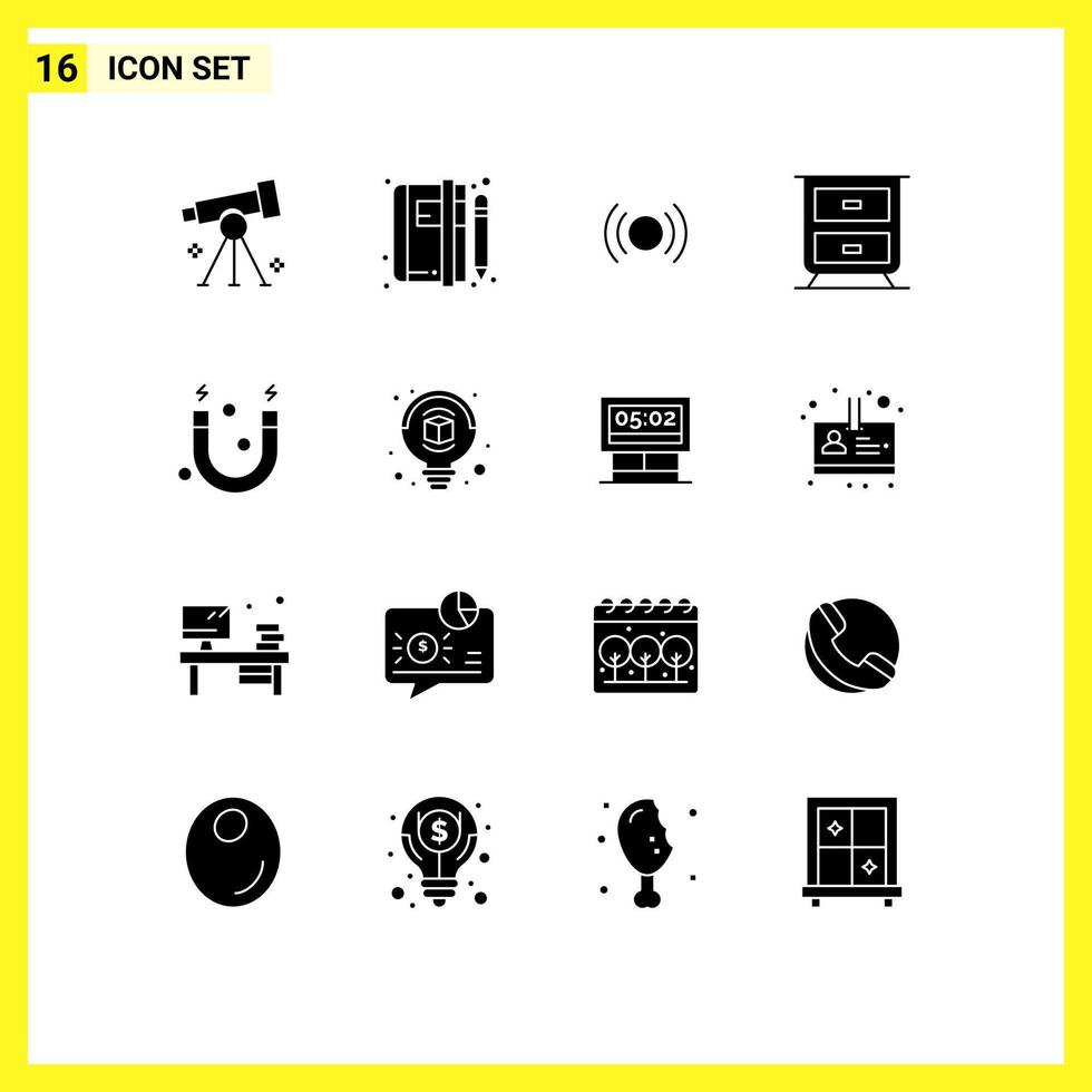 16 Solid Glyph concept for Websites Mobile and Apps education drawer blog ux signal Editable Vector Design Elements