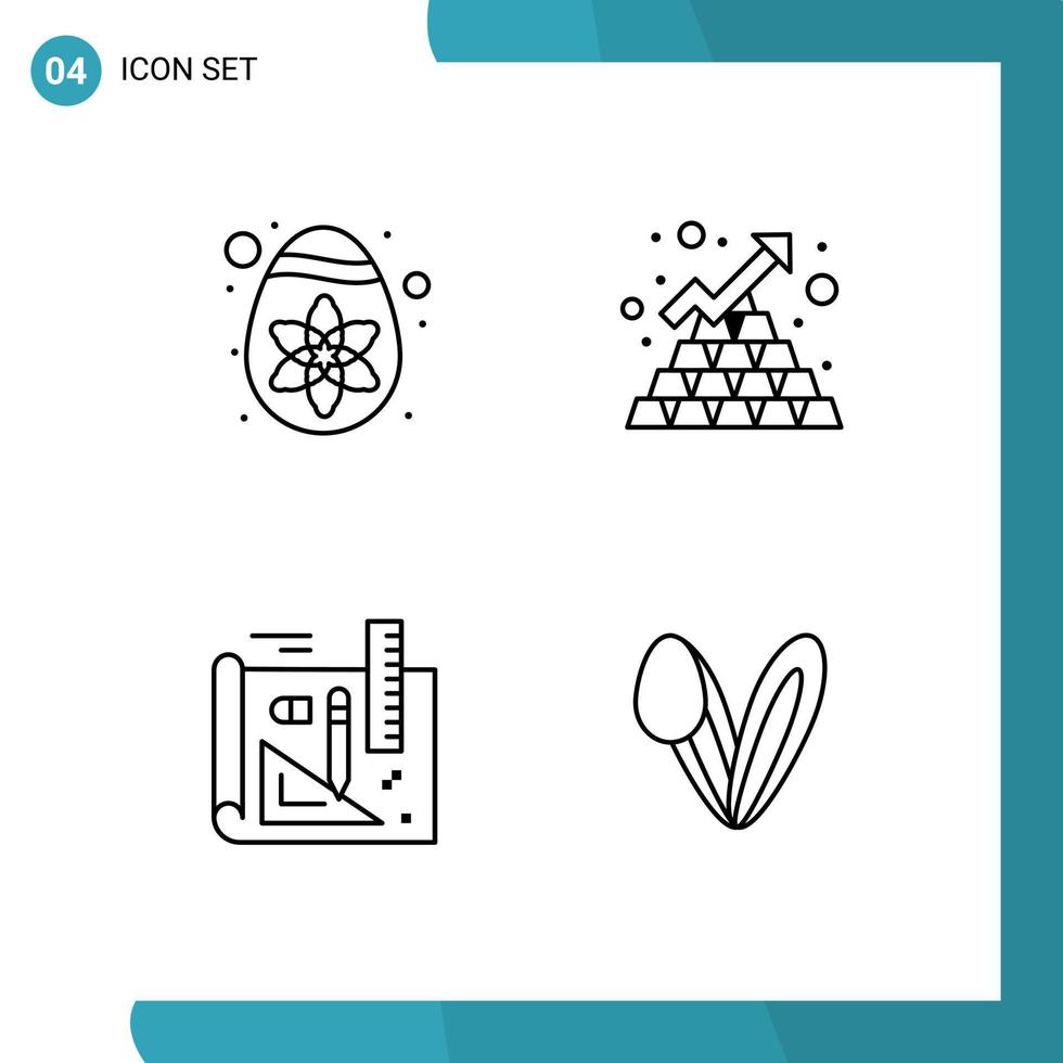 4 Creative Icons Modern Signs and Symbols of decoration drawing bars pyramid pencil Editable Vector Design Elements