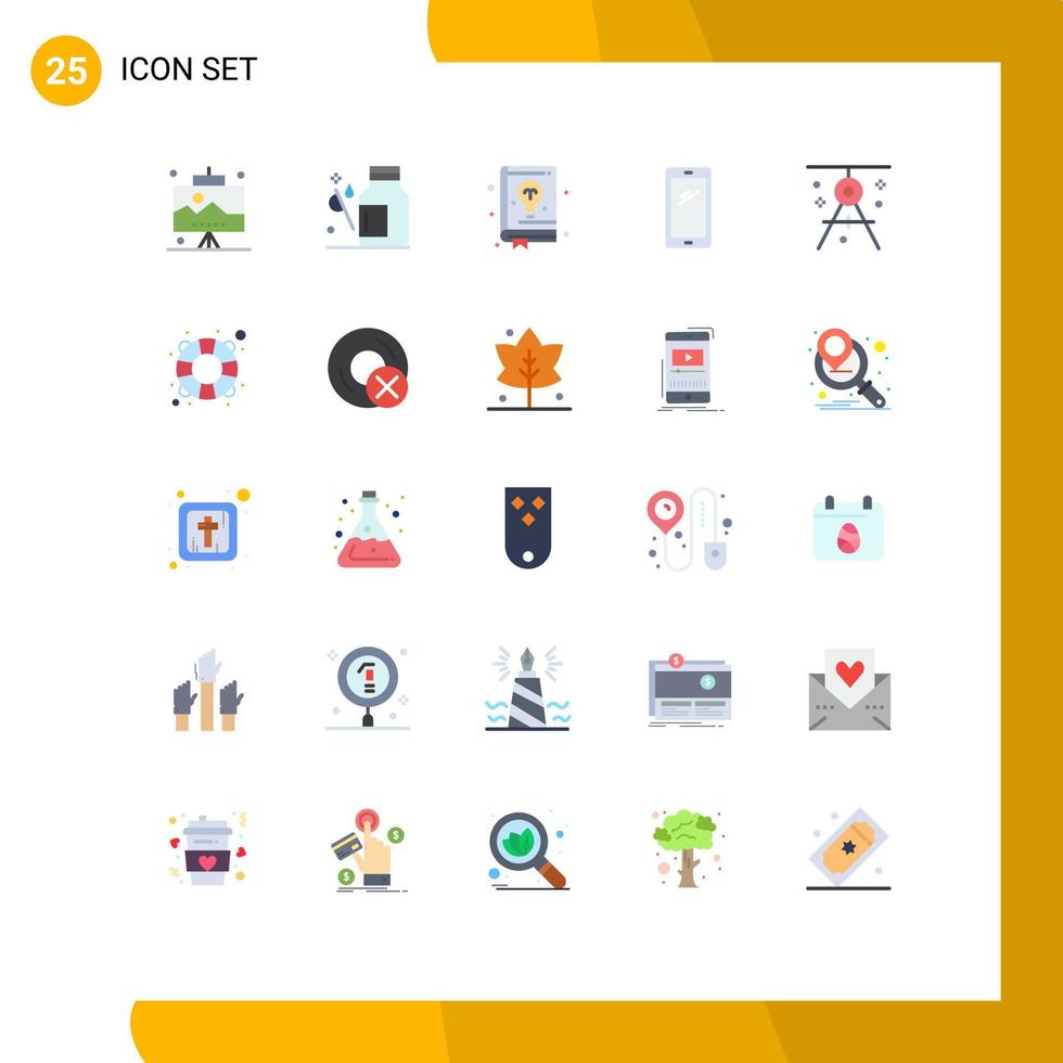 conjunto moderno de 25 colores planos y símbolos, como medicina móvil iphone, teléfono inteligente, aprendizaje de elementos de diseño vectorial editables vector