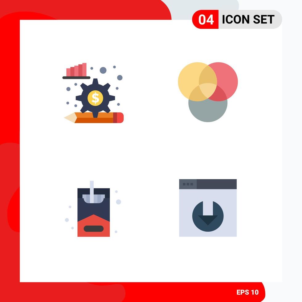 Pack of 4 Modern Flat Icons Signs and Symbols for Web Print Media such as analysis process server download gear hobbies 5 Editable Vector Design Elements