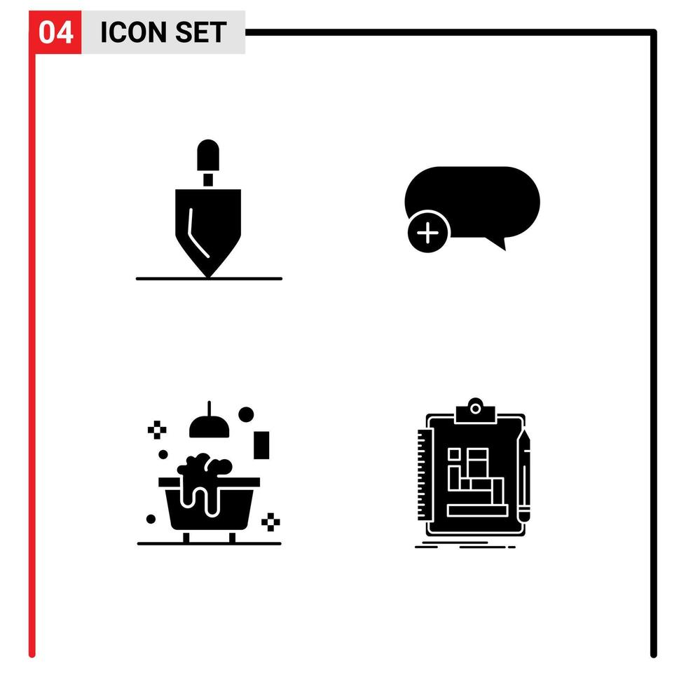 Pictogram Set of 4 Simple Solid Glyphs of equipment bathroom tools message shower Editable Vector Design Elements