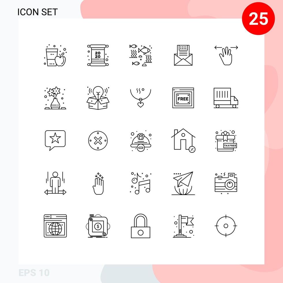 Group of 25 Lines Signs and Symbols for mail communication invoice email sea Editable Vector Design Elements