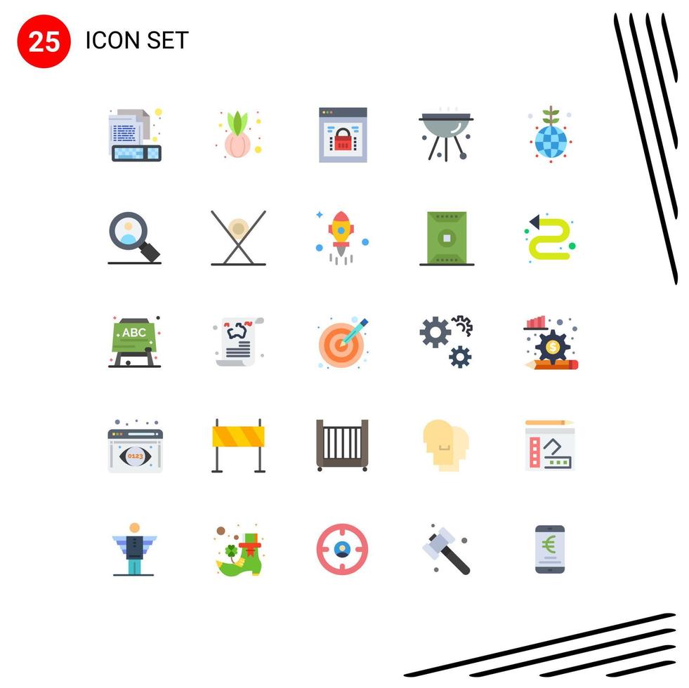 Modern Set of 25 Flat Colors Pictograph of grill cafe information security bbq web security Editable Vector Design Elements