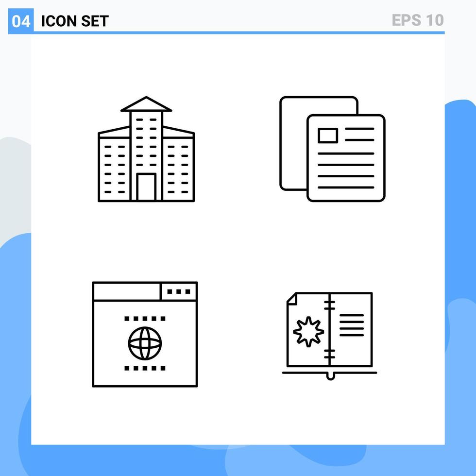 Modern 4 Line style icons Outline Symbols for general use Creative Line Icon Sign Isolated on White Background 4 Icons Pack Creative Black Icon vector background