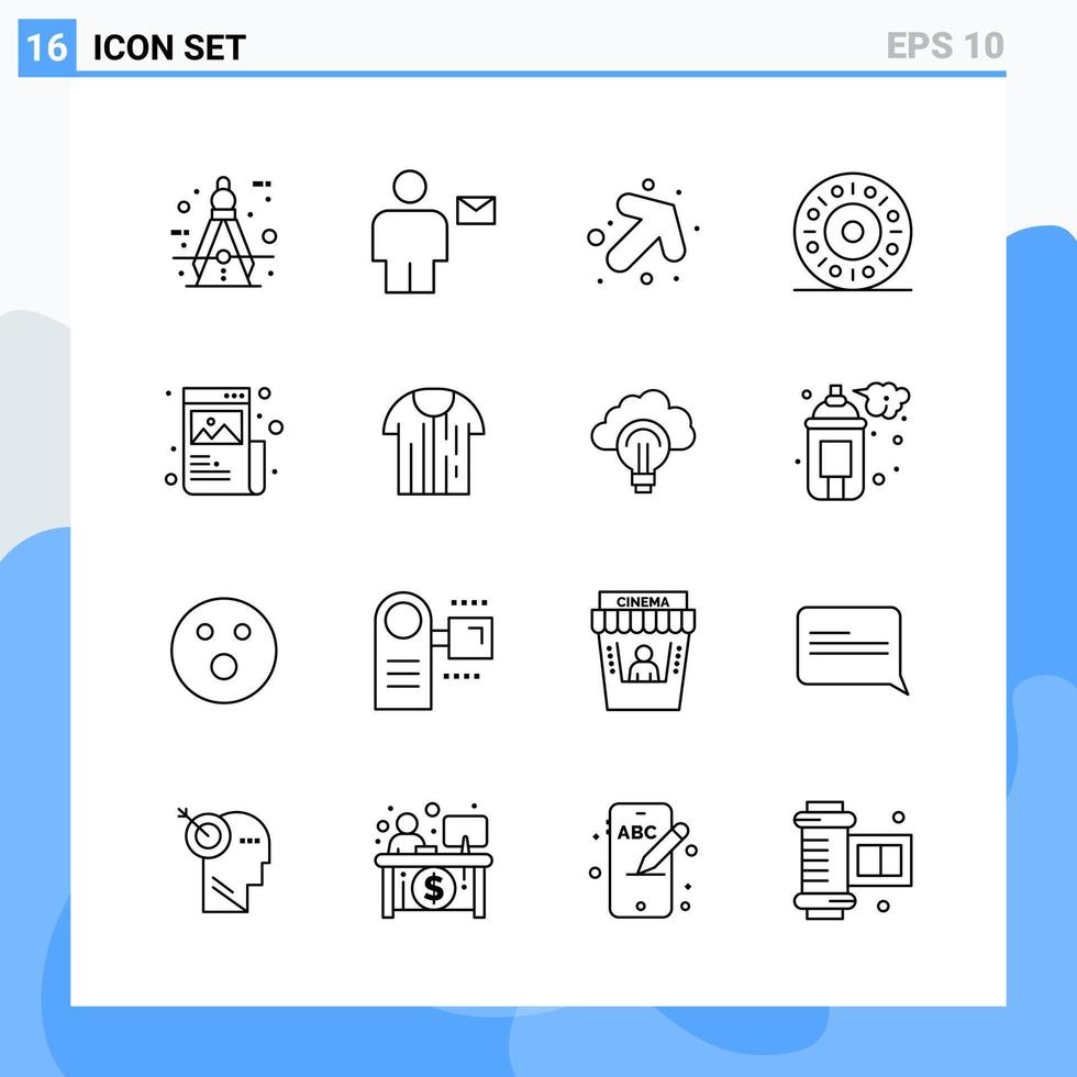 iconos de estilo moderno de 16 líneas delinean símbolos para uso general signo de icono de línea creativa aislado en fondo blanco paquete de 16 iconos fondo de vector de icono negro creativo