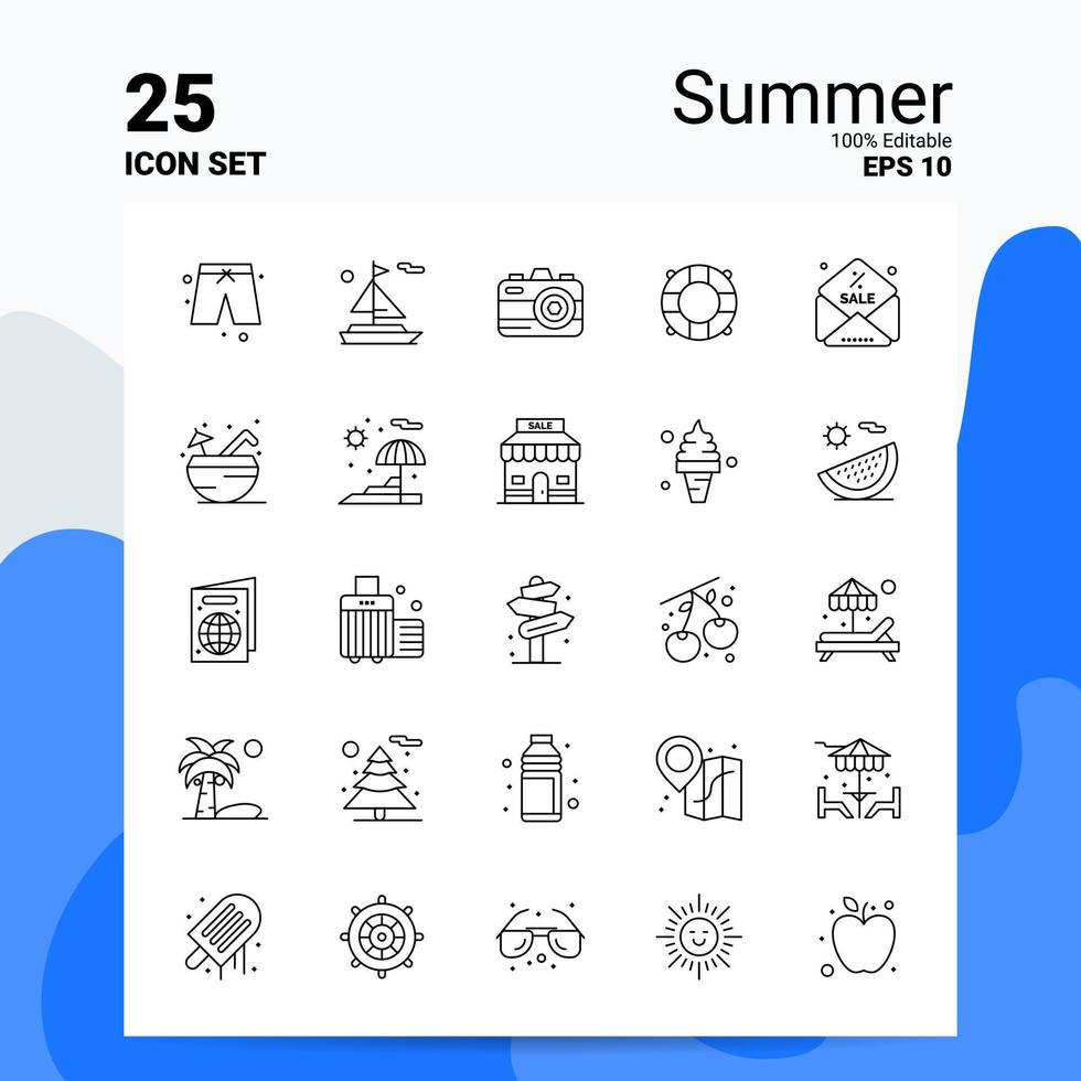 25 conjunto de iconos de verano 100 archivos eps 10 editables concepto de logotipo de empresa ideas diseño de icono de línea vector