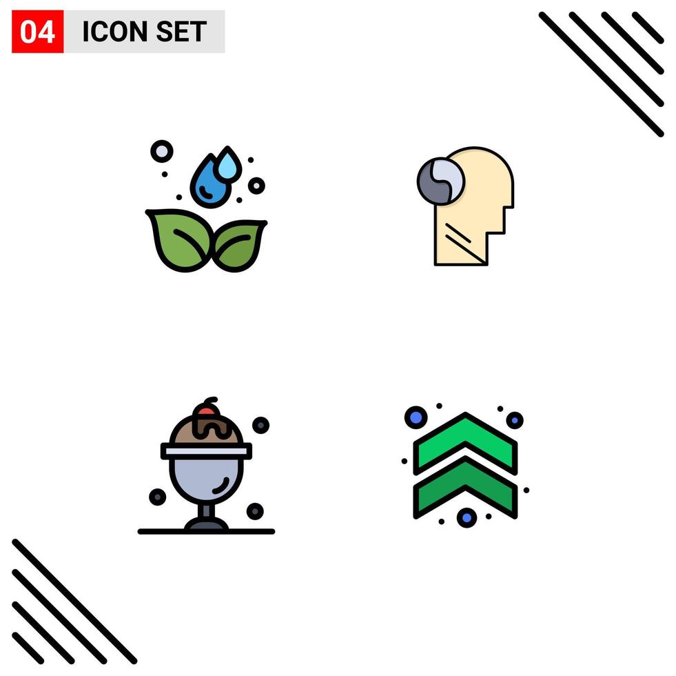 4 User Interface Filledline Flat Color Pack of modern Signs and Symbols of earth ice cream leaf head sweet Editable Vector Design Elements