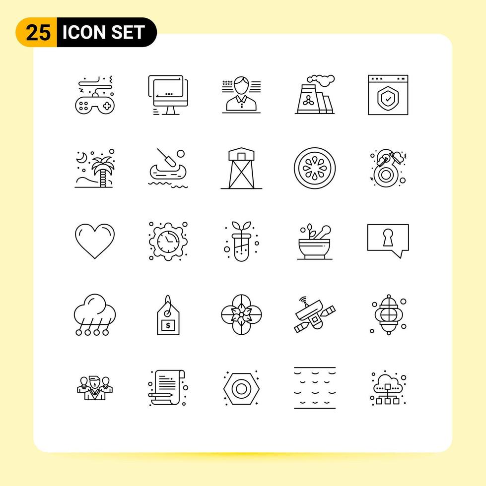 Group of 25 Modern Lines Set for browser production imac pollution flag Editable Vector Design Elements