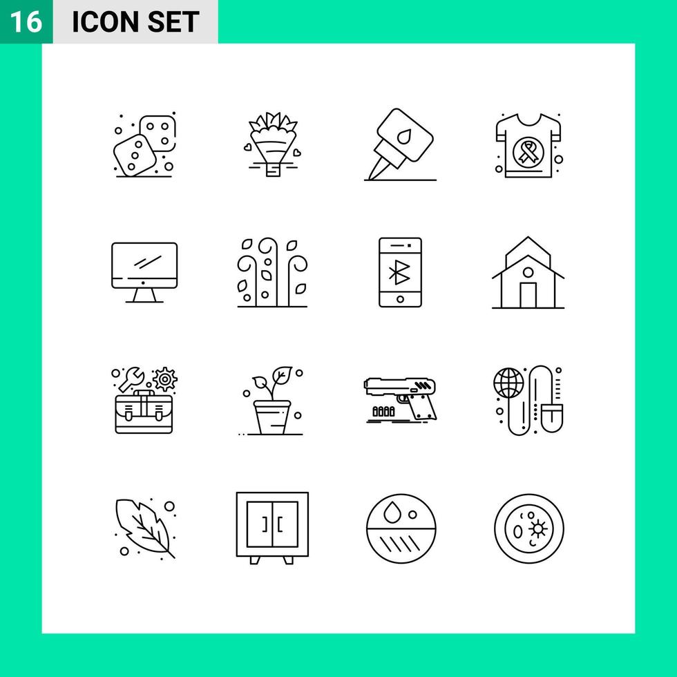 Outline Pack of 16 Universal Symbols of monitor shirt engine health cancer Editable Vector Design Elements
