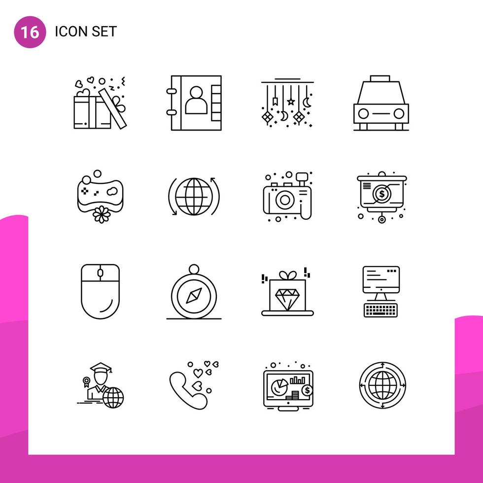 Outline Icon set Pack of 16 Line Icons isolated on White Background for responsive Website Design Print and Mobile Applications Creative Black Icon vector background