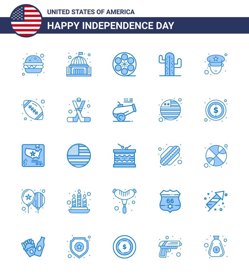 25 estados unidos paquete azul de signos y símbolos del día de la independencia del oficial americano movis plent cactus elementos editables de diseño vectorial del día de estados unidos vector