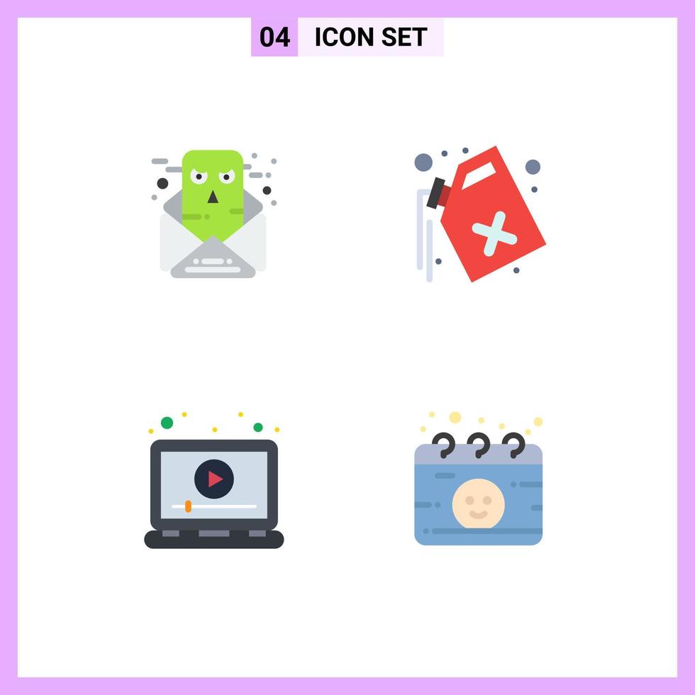 Group of 4 Modern Flat Icons Set for chat laptop email pollution play Editable Vector Design Elements