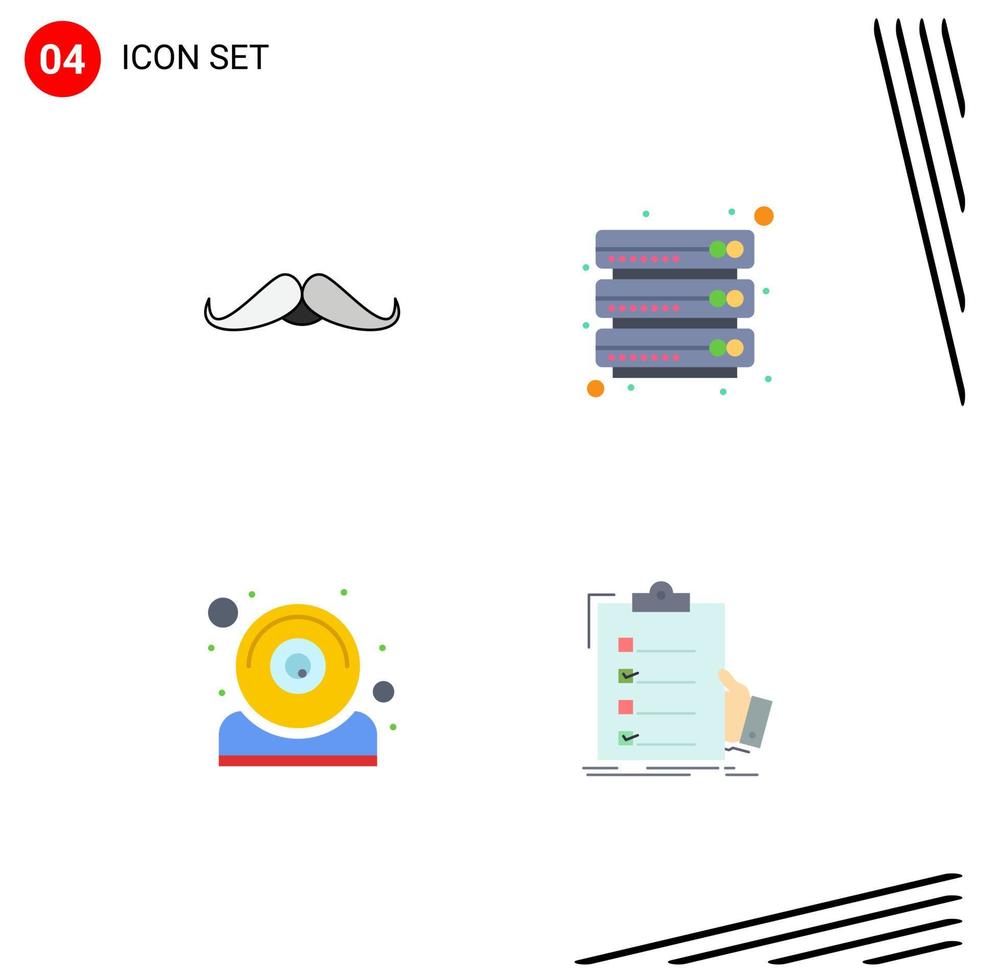 4 Flat Icon concept for Websites Mobile and Apps moustache computer male cloud server it Editable Vector Design Elements