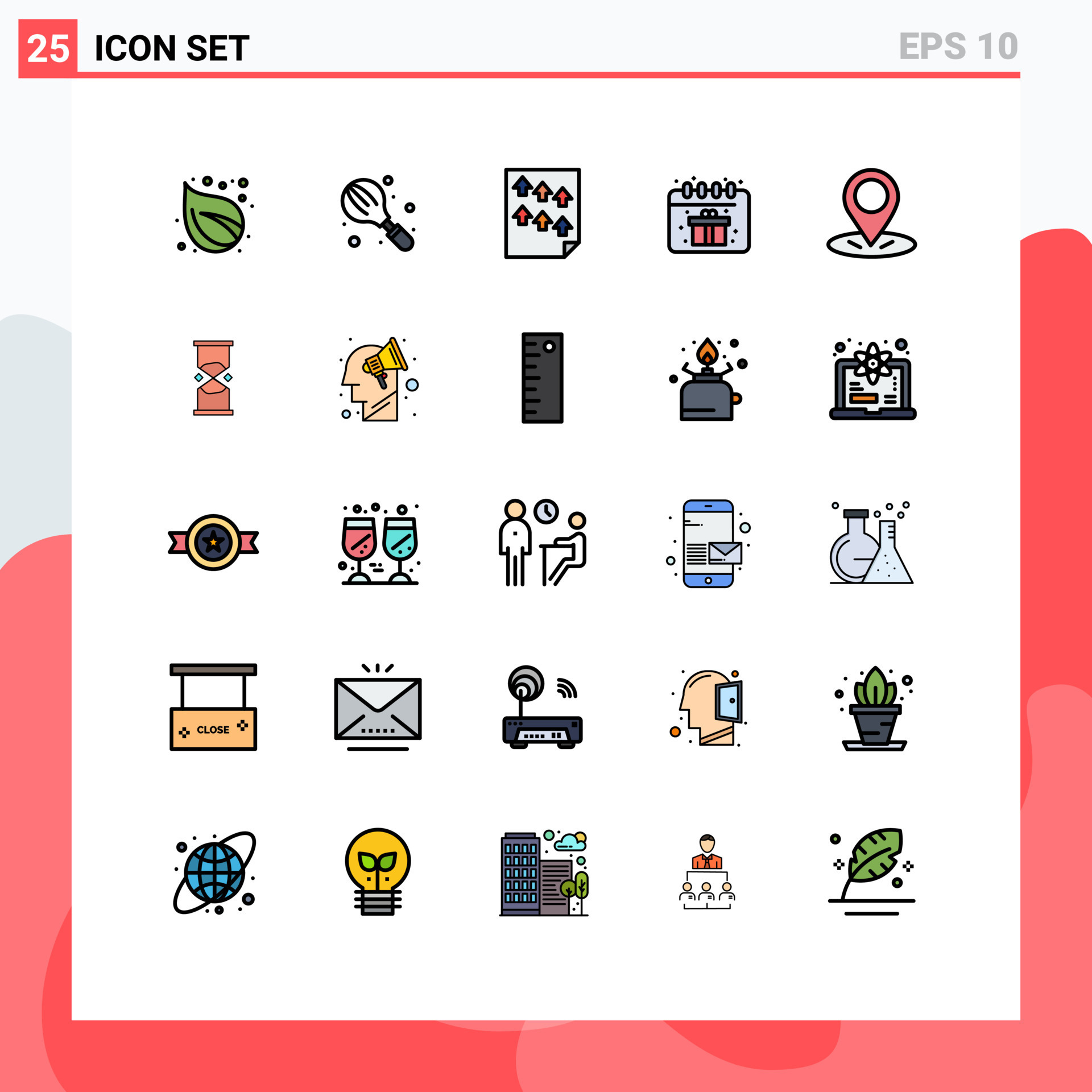 Pack of 25 creative Filled line Flat Colors of gps calendar mixer