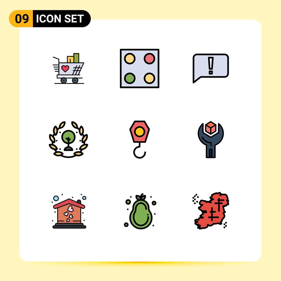 Set of 9 Modern UI Icons Symbols Signs for hook construction error leaf day Editable Vector Design Elements