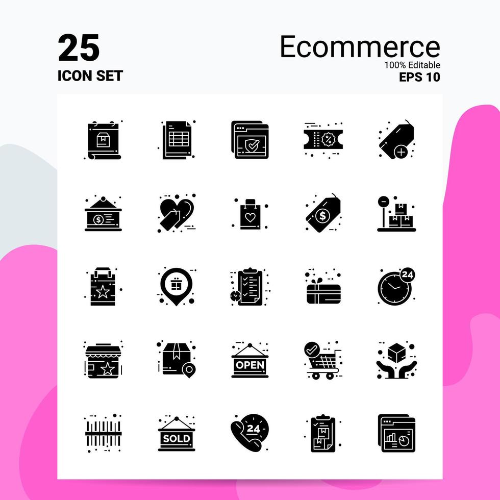 25 conjunto de iconos de comercio electrónico 100 archivos editables eps 10 ideas de concepto de logotipo de empresa diseño de icono de glifo sólido vector