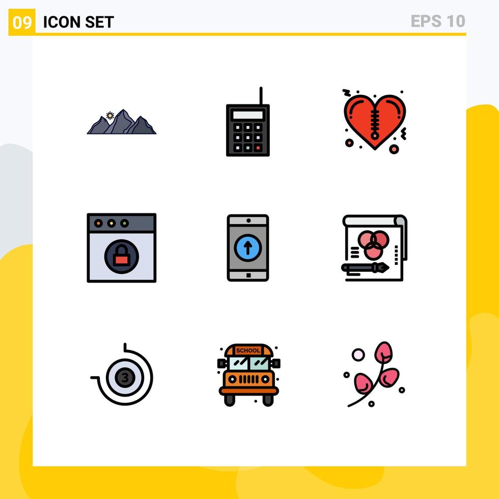 9 colores planos de línea de relleno de vector temático y símbolos editables de elementos de diseño de vector editables de cremallera de bloqueo de mac talkie móvil
