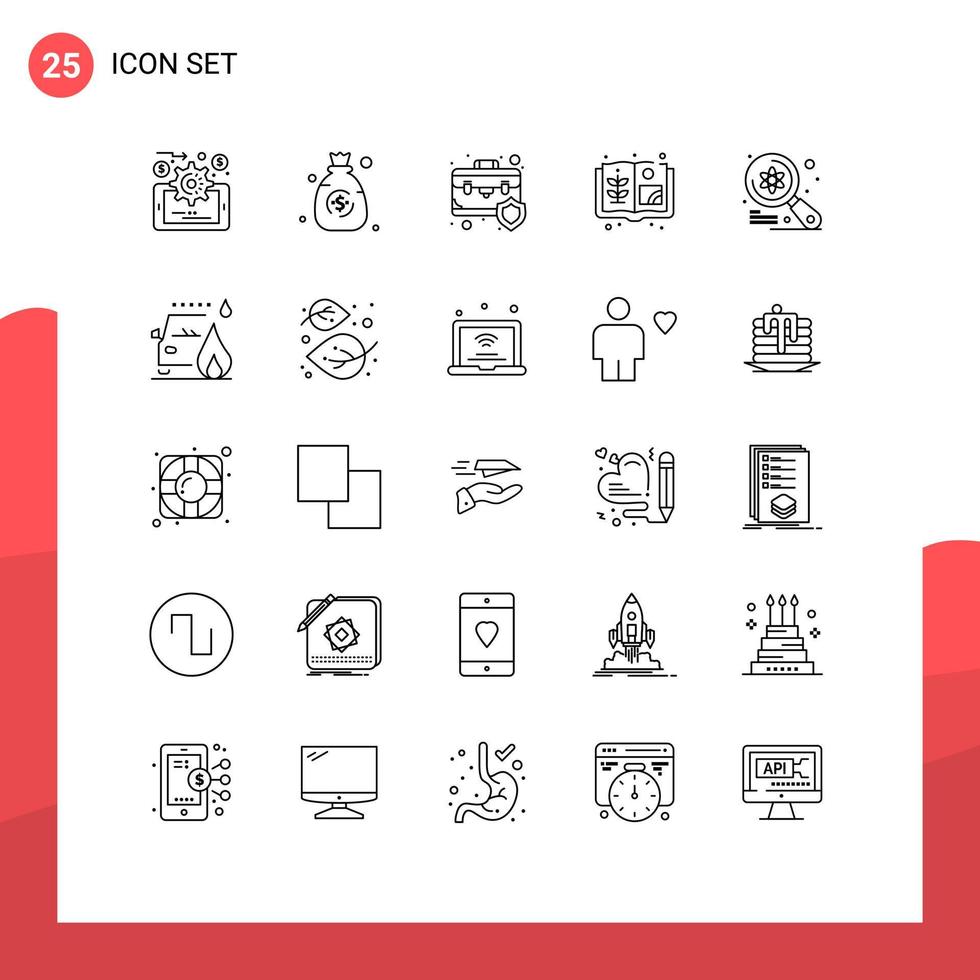 Modern Set of 25 Lines Pictograph of science examine case computer book Editable Vector Design Elements