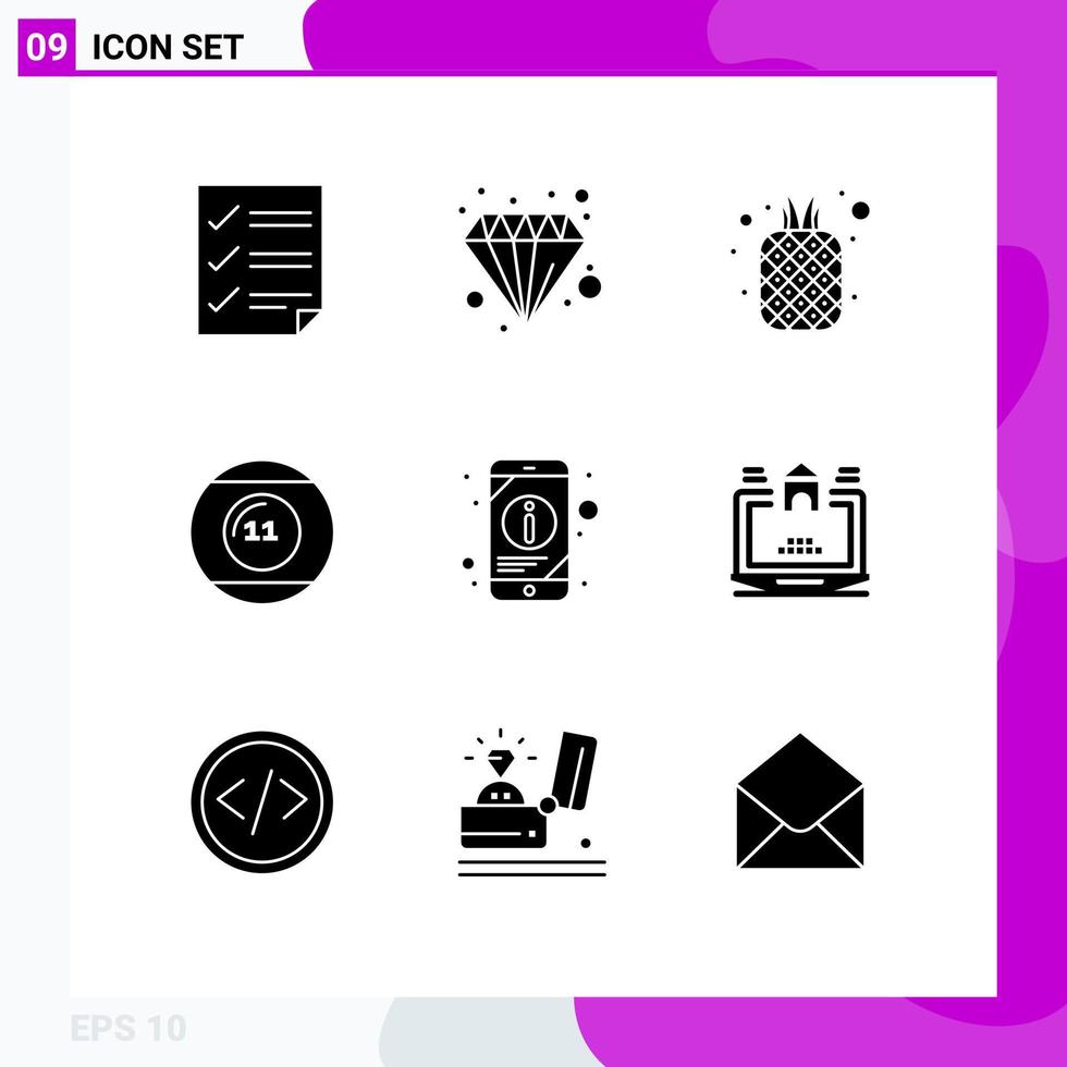 Stock Vector Icon Pack of 9 Line Signs and Symbols for game ball finance pineapple fruits Editable Vector Design Elements