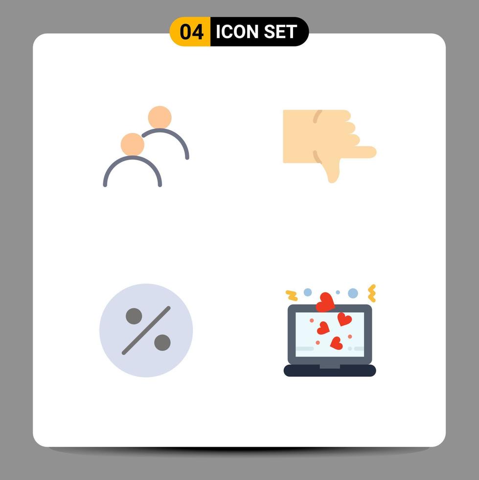 4 Universal Flat Icons Set for Web and Mobile Applications user percent basic thumbs laptop Editable Vector Design Elements