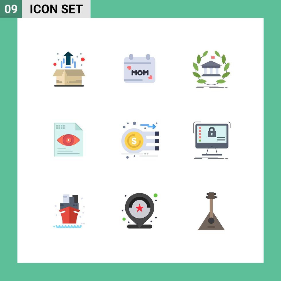 Set of 9 Vector Flat Colors on Grid for eye file love education university Editable Vector Design Elements