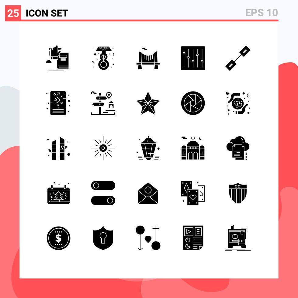 Modern Set of 25 Solid Glyphs and symbols such as connection music bridge dj controls Editable Vector Design Elements