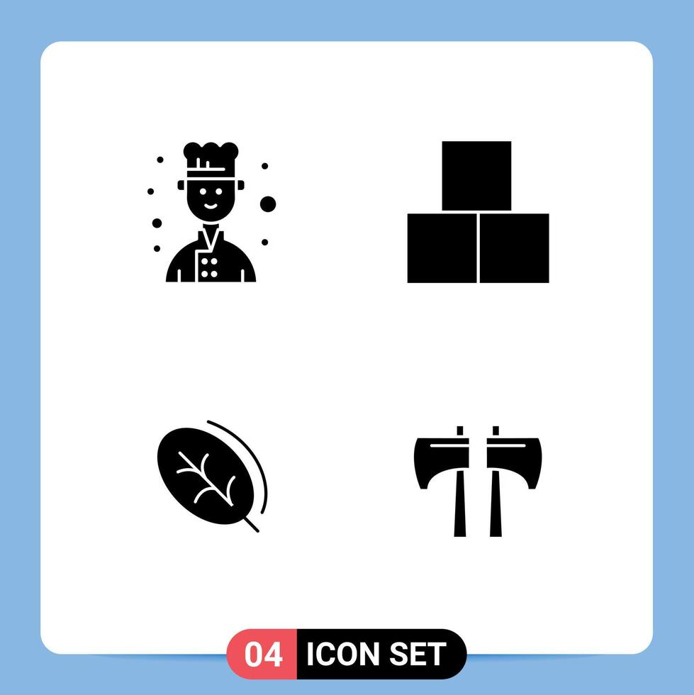 conjunto moderno de 4 glifos y símbolos sólidos, como bloques de naturaleza avatar, hacha de juguete, elementos de diseño vectorial editables vector