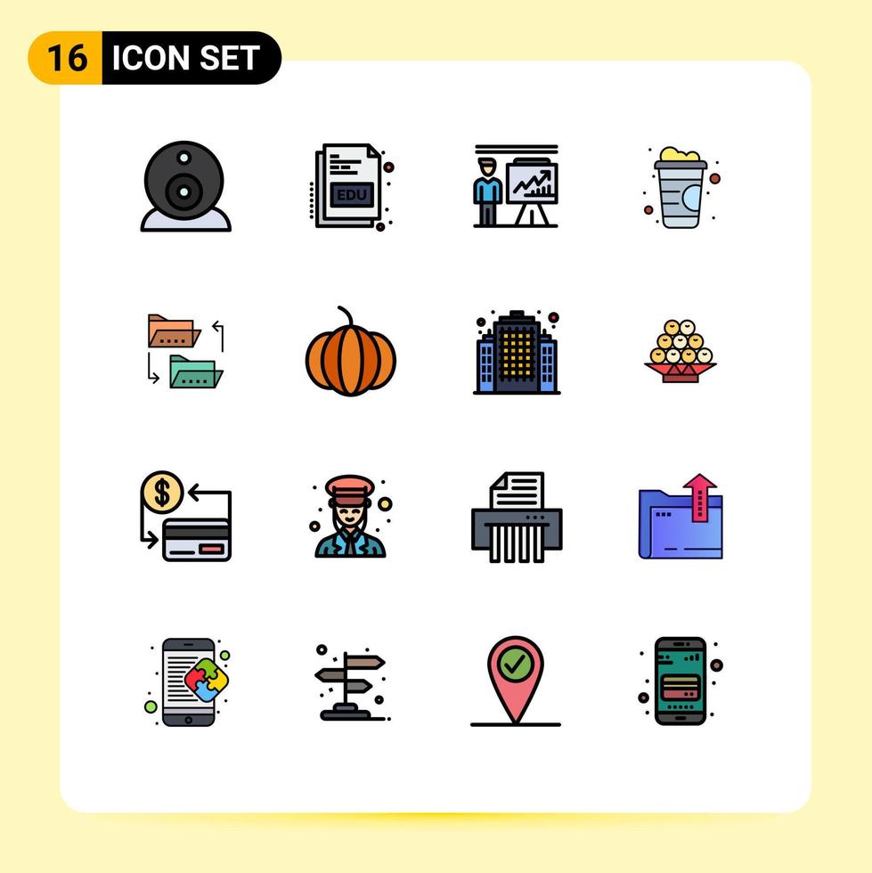 Set of 16 Modern UI Icons Symbols Signs for file folder man soft drink drink Editable Creative Vector Design Elements