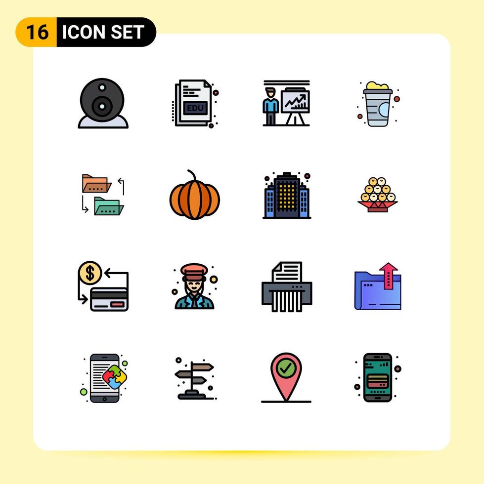 conjunto de 16 iconos modernos de la interfaz de usuario signos de símbolos para la carpeta de archivos hombre refresco bebida elementos de diseño de vectores creativos editables