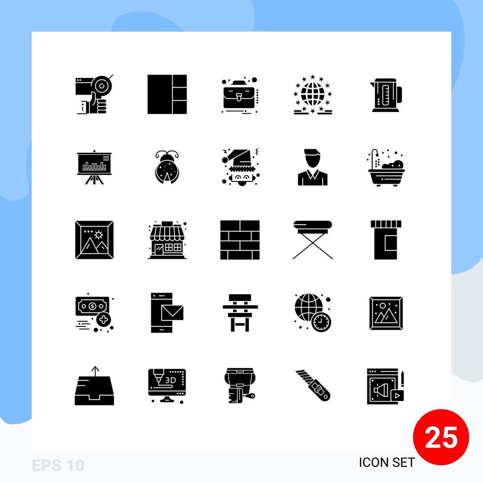 Group of 25 Modern Solid Glyphs Set for coffee online business network global Editable Vector Design Elements