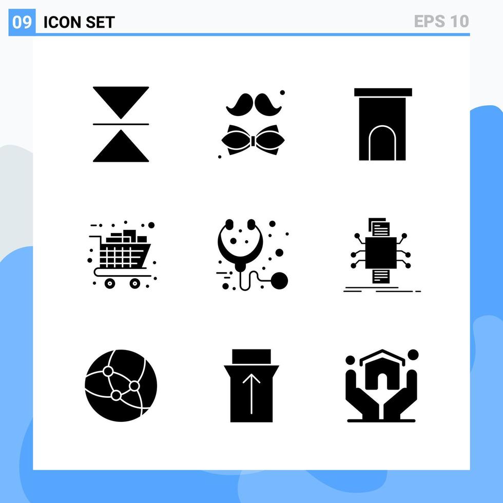 9 iconos de estilo sólido moderno símbolos de glifo para uso general signo de icono sólido creativo aislado sobre fondo blanco paquete de 9 iconos fondo de vector de icono negro creativo
