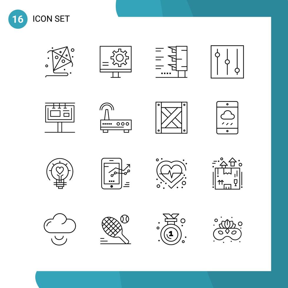 Vector Pack of 16 Outline Symbols Line Style Icon Set on White Background for Web and Mobile Creative Black Icon vector background